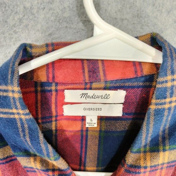 Madewell Button Down Shirt Womens Size L Red Blue Plaid Long Sleeve - Picture 7 of 11